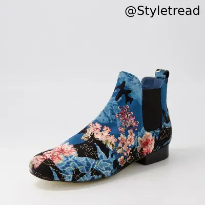 Endale Blue Floral Multi Velvet Chelsea Boots