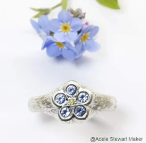 Sapphire and diamond forget me not ring