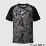 Gray and black football jersey with raglan sleeves and abstract pattern, white Puma logo on the chest.