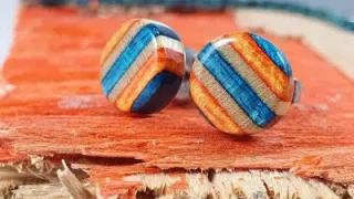 Recycled wooden earring studs (skateboard)
