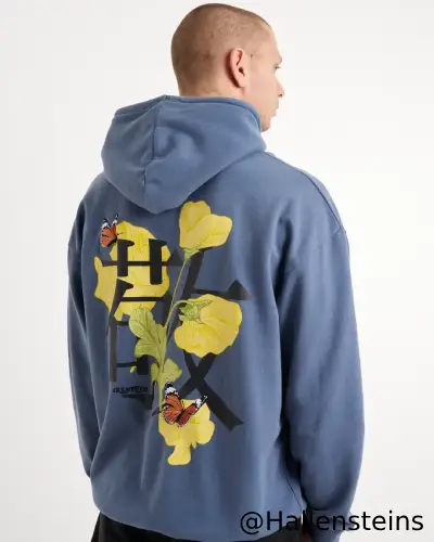 RESPECT GRAPHIC OVERSIZED HOODIE IN DENIM BLUE